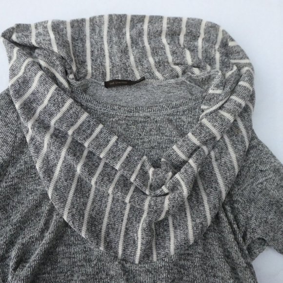 Vintage 90s Y2K Sweater Oversized Comfy Grey Contrasting Stripe Cowl Neck XL - Picture 4 of 6